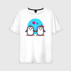 Женская футболка хлопок Oversize Penguins love
