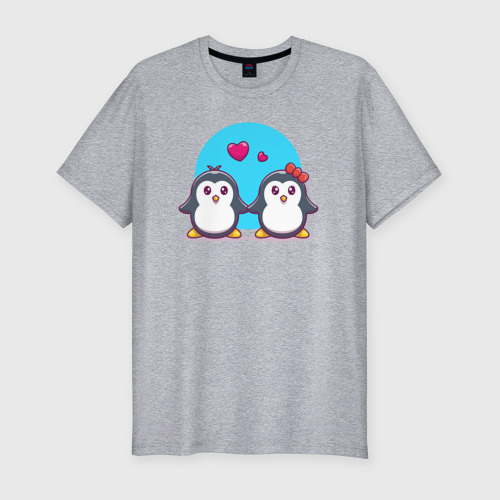 Мужская футболка хлопок Slim с принтом Penguins love, вид спереди #2