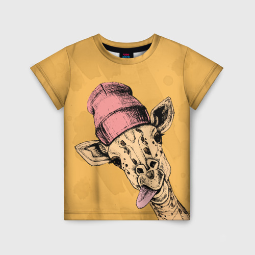 Детская футболка 3D с принтом Жираф дразнит, вид спереди #2