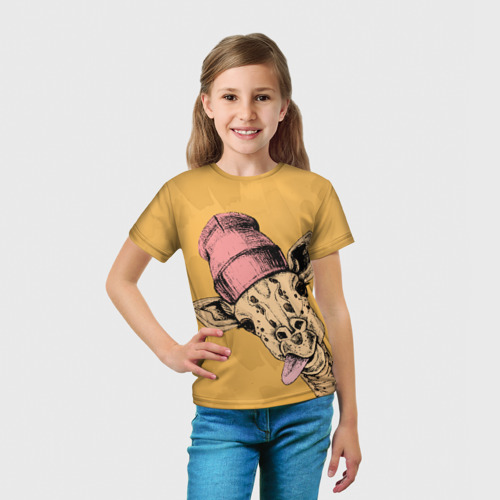 Детская футболка 3D с принтом Жираф дразнит, вид сбоку #3