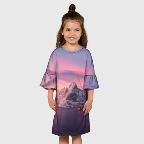 Детское платье 3D Зимний город возле озера, цвет 3D печать - фото 4