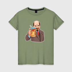 Женская футболка хлопок Ленин пьёт чай