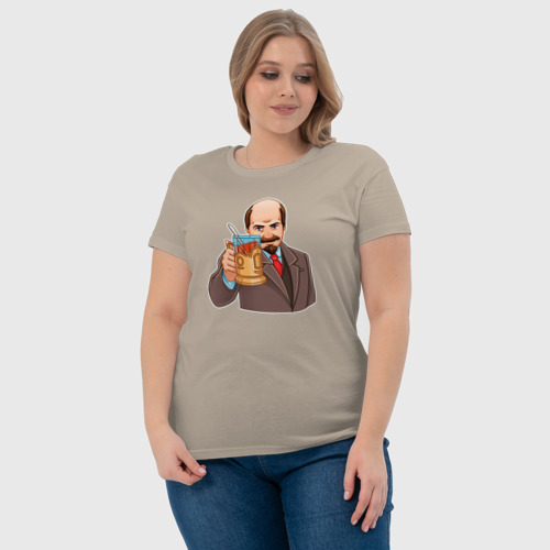 Женская футболка хлопок Ленин пьёт чай, цвет миндальный - фото 6