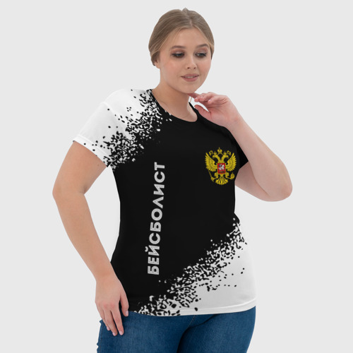 Женская футболка 3D с принтом Бейсболист из России и герб РФ: надпись, символ, фото #4