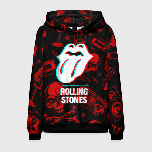 Мужская толстовка 3D Rolling Stones rock glitch, цвет черный