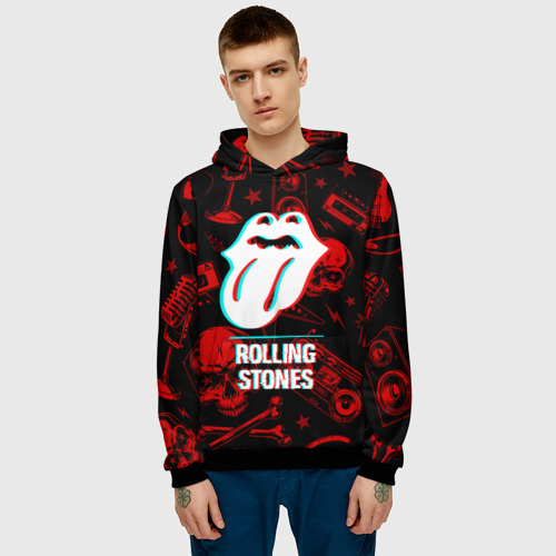 Мужская толстовка 3D Rolling Stones rock glitch, цвет черный - фото 3