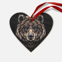 Деревянная игрушка Сердце Медведь в этническом стиле