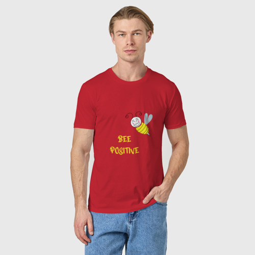 Мужская футболка хлопок Позитивная пчела, цвет красный - фото 3