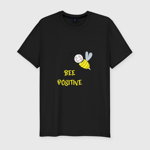 Мужская футболка хлопок Slim Позитивная пчела, цвет черный