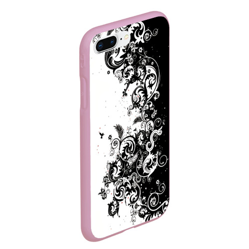 Чехол для iPhone 7Plus/8 Plus матовый Черно-белая птица среди узорчатых цветов, цвет розовый - фото 3