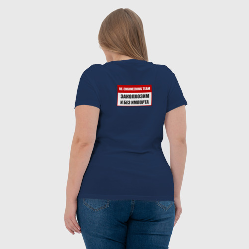 Женская футболка хлопок с принтом Заколхозим без импорта, вид сзади #2