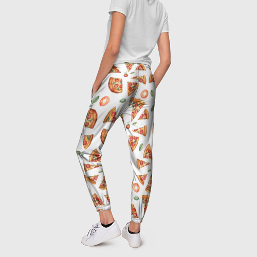 Женские брюки 3D Кусочки пиццы - паттерн на белом, цвет 3D печать - фото 4