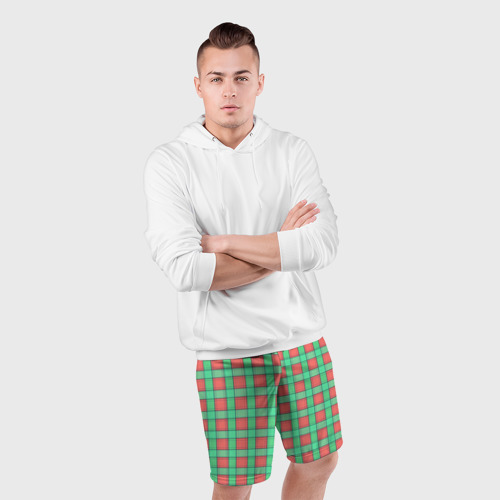 Мужские шорты спортивные с принтом Клетчатый зелено - оранжевый паттерн, фото #4