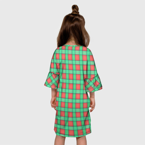 Детское платье 3D с принтом Клетчатый зелено - оранжевый паттерн, вид сзади #2