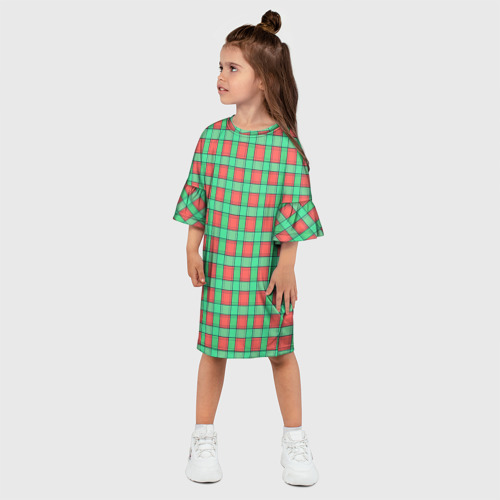 Детское платье 3D с принтом Клетчатый зелено - оранжевый паттерн, фото на моделе #1