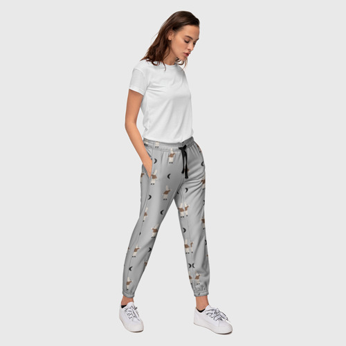 Женские брюки 3D Зайка и луна - паттерн серый, цвет 3D печать - фото 5