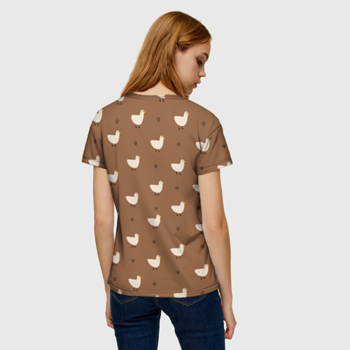 Женская футболка 3D Гуси и травка - паттерн коричневый, цвет 3D печать - фото 4