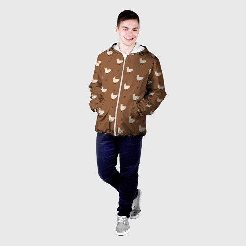 Мужская куртка 3D Гуси и травка - паттерн коричневый, цвет 3D печать - фото 3