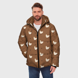 Мужская зимняя куртка 3D Гуси и травка - паттерн коричневый - фото 2