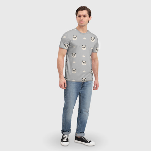 Мужская футболка 3D с принтом Пандочки и облачка - паттерн серый, вид сбоку #3