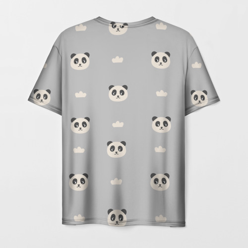 Мужская футболка 3D с принтом Пандочки и облачка - паттерн серый, вид сзади #1