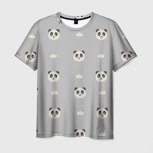 Мужская футболка 3D с принтом Пандочки и облачка - паттерн серый, вид спереди #2