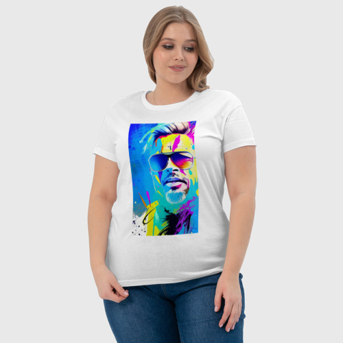 Женская футболка хлопок Brad Pitt - sketch - pop art, цвет белый - фото 6