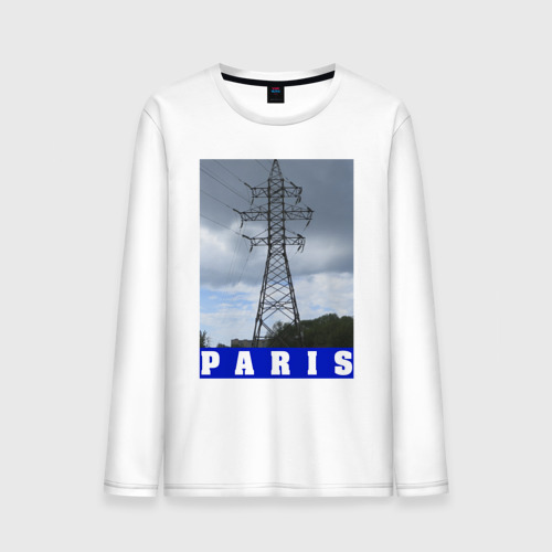 Мужской лонгслив хлопок с принтом Париж Эйфелева башня, вид спереди #2
