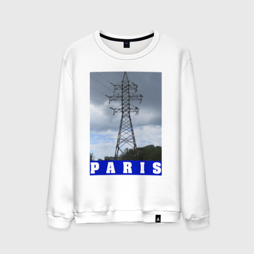 Мужской свитшот хлопок с принтом Париж Эйфелева башня, вид спереди #2