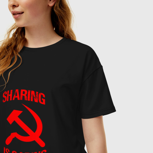 Женская футболка хлопок Oversize с принтом Sharing is caring, фото на моделе #1