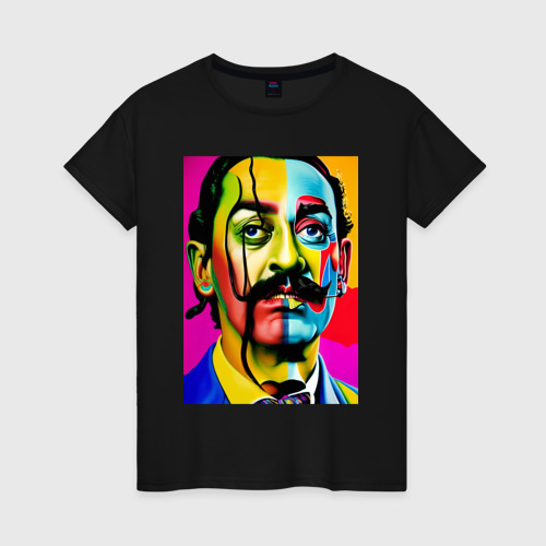 Женская футболка хлопок Salvador Dali - pop art - sketch, цвет черный