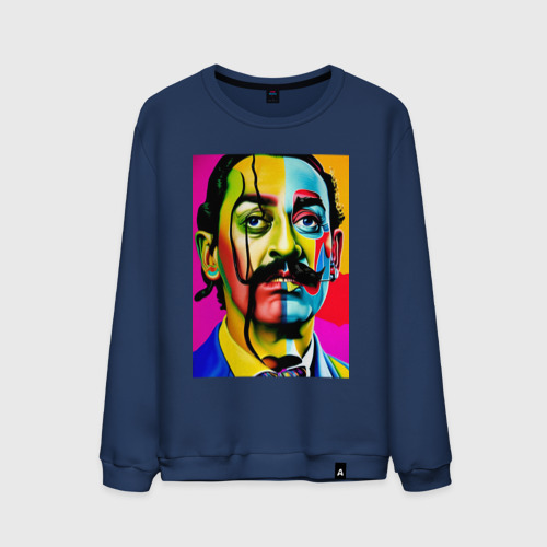 Мужской свитшот хлопок Salvador Dali - pop art - sketch, цвет темно-синий