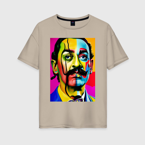 Женская футболка хлопок Oversize Salvador Dali - pop art - sketch, цвет миндальный