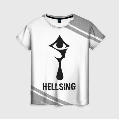 Женская футболка 3D с принтом Hellsing glitch на светлом фоне, вид спереди #2