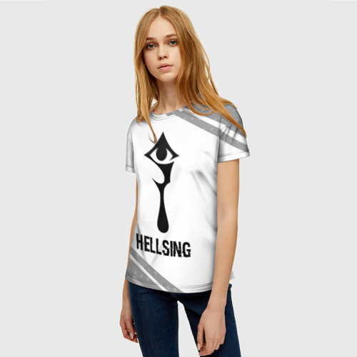 Женская футболка 3D с принтом Hellsing glitch на светлом фоне, фото на моделе #1