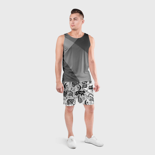 Мужские шорты спортивные Веточки и лесные звери - паттерн, цвет 3D печать - фото 4