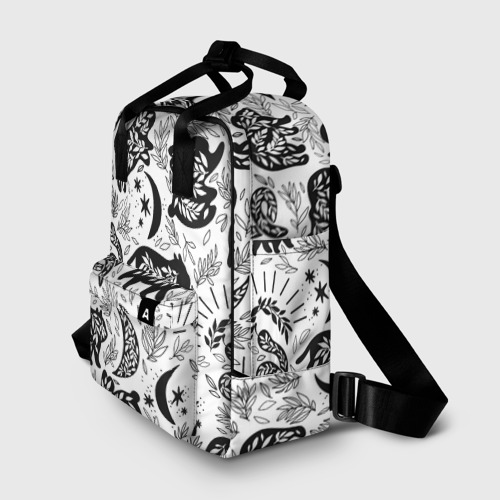 Женский рюкзак 3D с принтом Веточки и лесные звери - паттерн, фото на моделе #1
