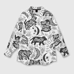 Женская рубашка oversize 3D Веточки и лесные звери - паттерн