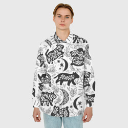Мужская рубашка oversize 3D Веточки и лесные звери - паттерн - фото 2