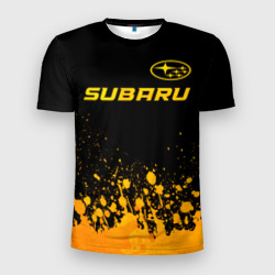 Мужская футболка 3D Slim Subaru - gold gradient: символ сверху