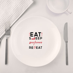Набор: тарелка + кружка Надпись: eat sleep Ghostrunner repeat - фото 2