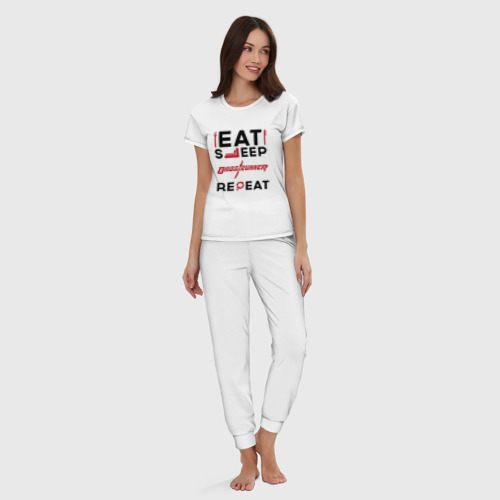 Женская пижама хлопок с принтом Надпись: eat sleep Ghostrunner repeat, вид сбоку #3