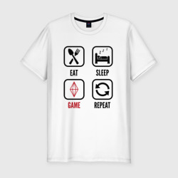 Мужская футболка хлопок Slim Eat - sleep - The Sims - repeat
