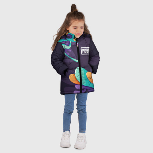 Зимняя куртка для девочек 3D с принтом PUBG graffity splash, вид сбоку #3