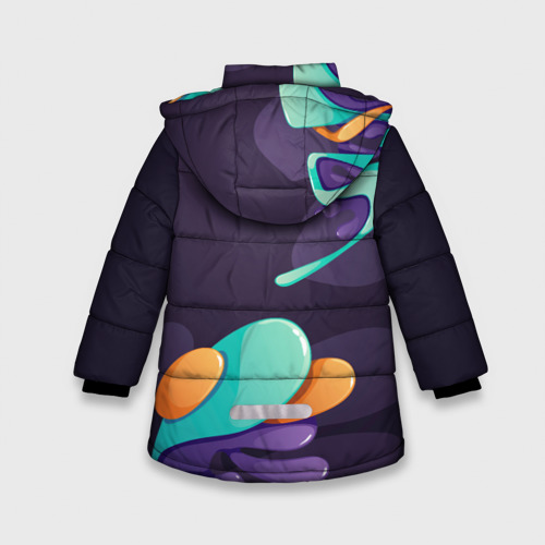 Зимняя куртка для девочек 3D с принтом PUBG graffity splash, вид сзади #1
