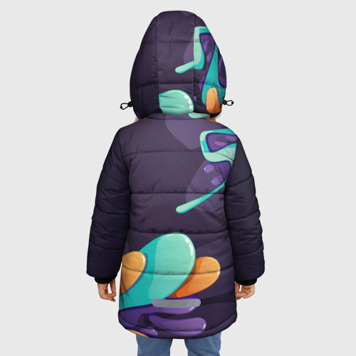 Зимняя куртка для девочек 3D с принтом PUBG graffity splash, вид сзади #2