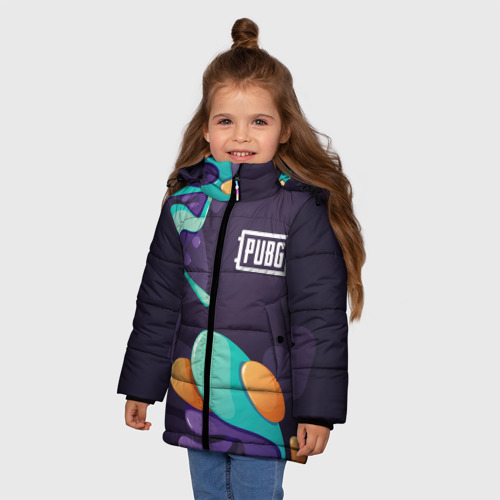 Зимняя куртка для девочек 3D с принтом PUBG graffity splash, фото на моделе #1
