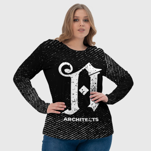 Женский лонгслив 3D с принтом Architects с потертостями на темном фоне, фото #4