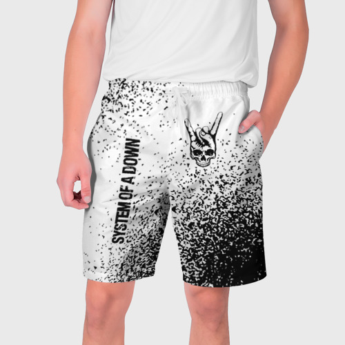 Мужские шорты 3D с принтом System of a Down и рок символ на светлом фоне, вид спереди #2