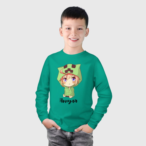 Детский лонгслив хлопок с принтом Нинуля - Майнкрафт, фото на моделе #1
